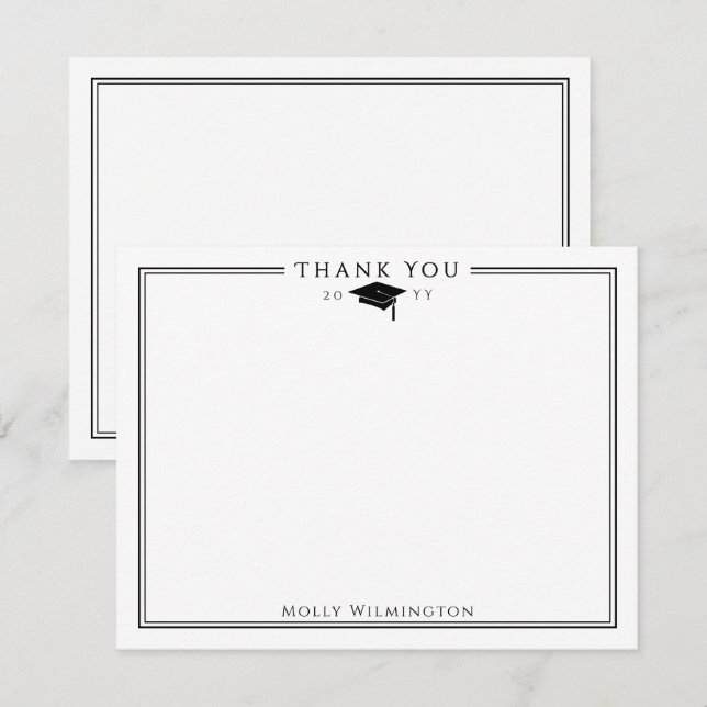 Elegant Graduation Cap & Tassel Black & White Thank You Card (Front/Back)