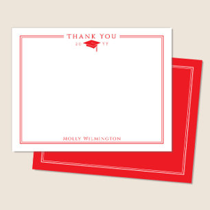 Elegant Graduation Cap & Tassel Bright Red Thank You Card