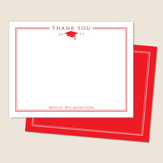 Elegant Graduation Cap & Tassel Bright Red Thank You Card (Creator Uploaded)