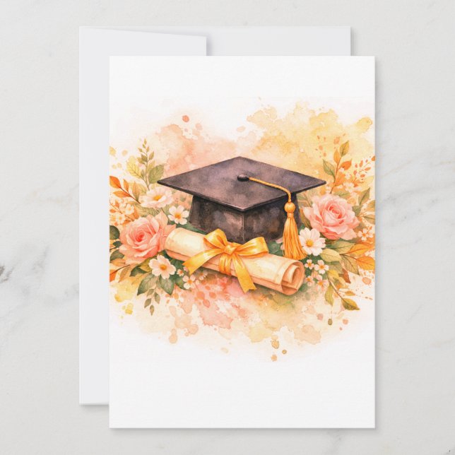 Elegant Graduation Cap with Floral Design Invitation (Front)