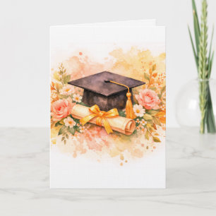 Elegant Graduation Cap with Floral Design Invitation