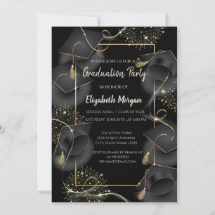Elegant Graduation Caps Black Graduation Party   Invitation