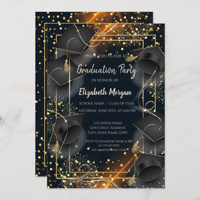 Elegant Graduation Caps Dots Graduation Party  Invitation (Front/Back)