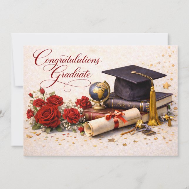 Elegant Graduation Card with Red Roses (Front)