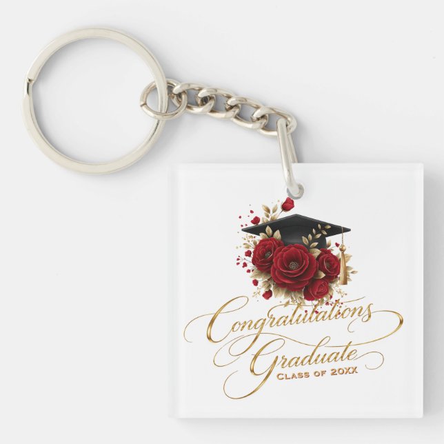 Elegant Graduation Celebration • Gold Script  Key Ring (Front)