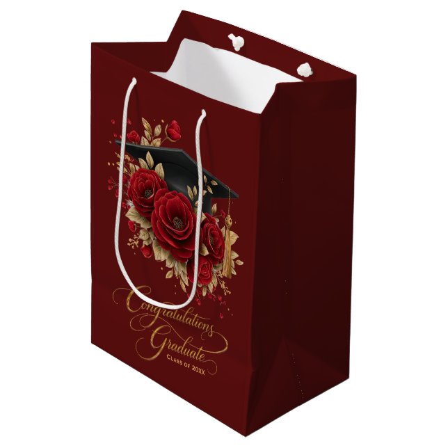 Elegant Graduation Celebration • Gold Script  Medium Gift Bag (Front Angled)
