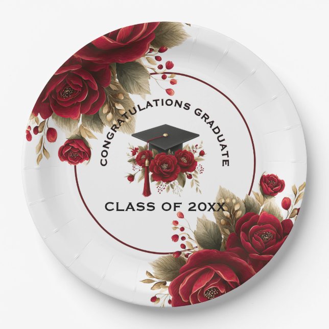 Elegant Graduation Celebration • Gold Script  Paper Plate (Front)