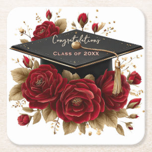 Elegant Graduation Celebration • Gold Script Square Paper Coaster