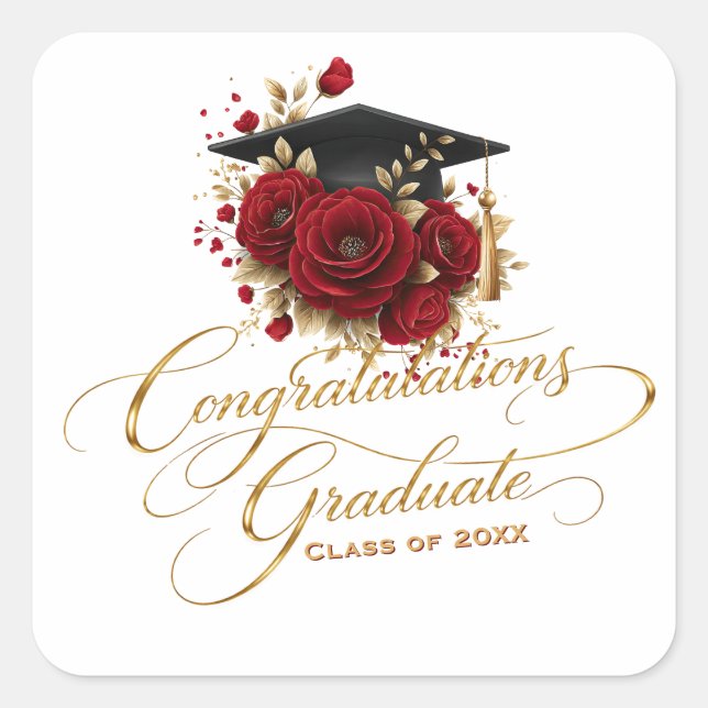 Elegant Graduation Celebration • Gold Script  Square Sticker (Front)