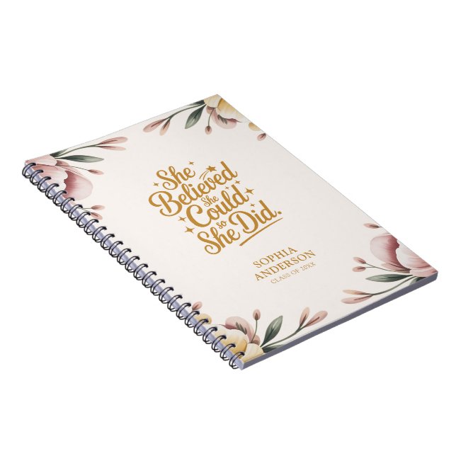 Elegant Graduation Class Year Floral Inspirational Notebook (Right Side)