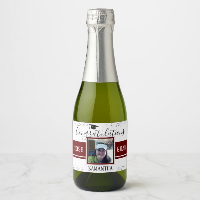 Elegant Graduation Congratulations Photo Wine Sparkling Wine Label (Front)