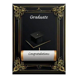 Elegant Graduation Diploma with Mortarboard Poster