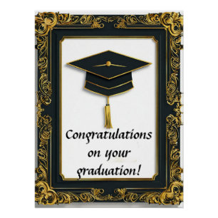 Elegant Graduation Diploma with Mortarboard Poster