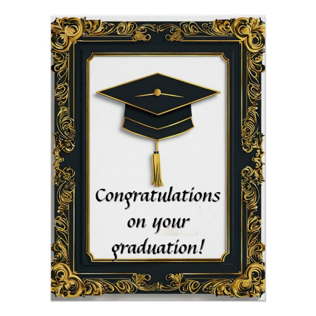 Elegant Graduation Diploma with Mortarboard Poster (Front)