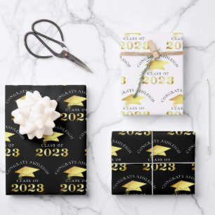 Elegant Graduation Faux Gold Foil Custom Colour Wrapping Paper Sheet