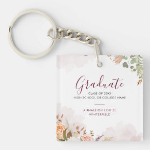 Elegant Graduation Floral Bloom Grad Party Custom Key Ring