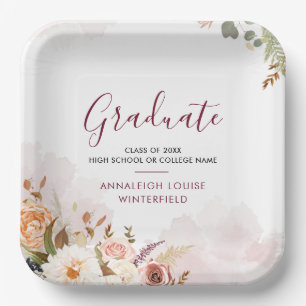 Elegant Graduation Floral Bloom Grad Party  Paper Plate