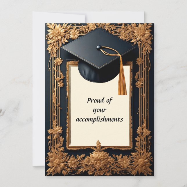 Elegant Graduation Frame with Mortarboard Invitation (Front)