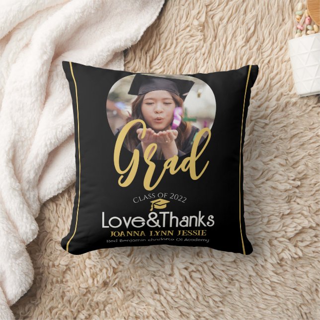 Elegant Graduation gold Cap Thanks Script Photo Cushion (Blanket)