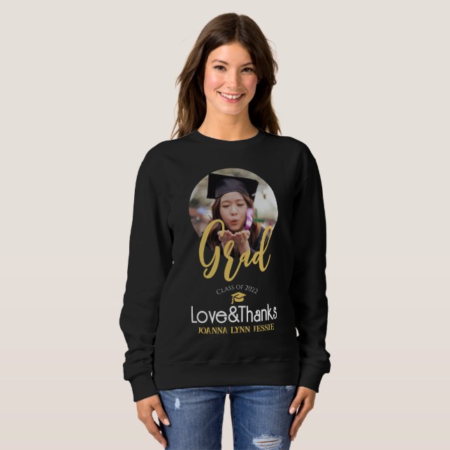 Elegant Graduation gold Cap Thanks Script Photo Sweatshirt (Front Full)