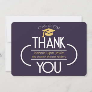 Elegant Graduation gold Cap Thanks Script Photo Thank You Card