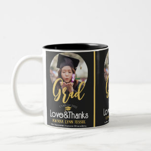 Elegant Graduation gold Cap Thanks Script Photo Two-Tone Coffee Mug