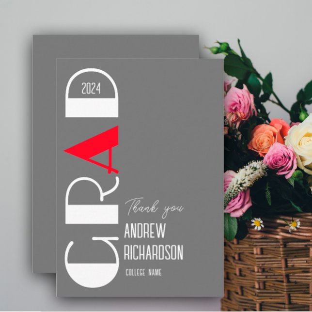 Elegant graduation grey White and Red Design Thank You Card (Creator Uploaded)