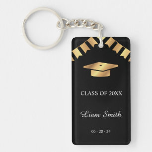 Elegant Graduation Keepsake Black and Gold Theme Key Ring
