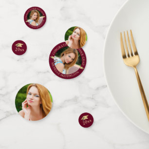 Elegant Graduation Maroon Gold Photo Personalised Confetti