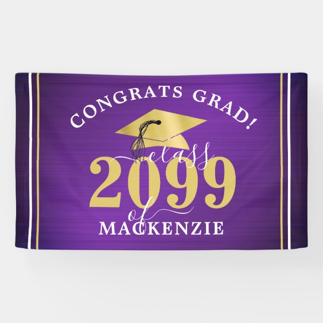 Elegant Graduation Metallic Purple Gold Class Year Banner (Horizontal)