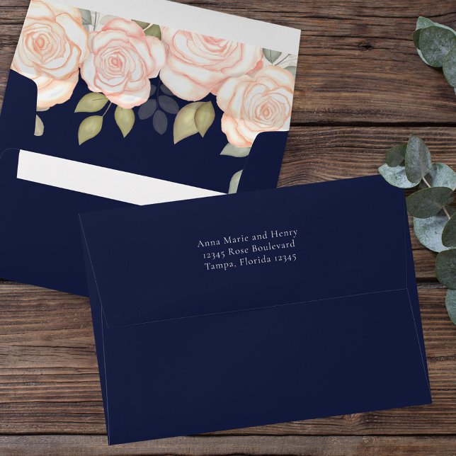 Elegant Graduation Minimalist Modern Floral Navy Envelope (Creator Uploaded)