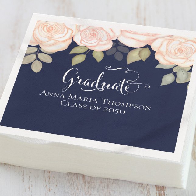 Elegant Graduation Modern Minimalist Floral Navy  Napkin (Creator Uploaded)