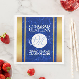 Elegant Graduation Monogram Blue Marble Gold Foil Napkin