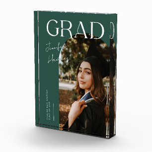 Elegant Graduation Name and School Green Photo Block