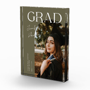 Elegant Graduation Name and School Olive Green Photo Block