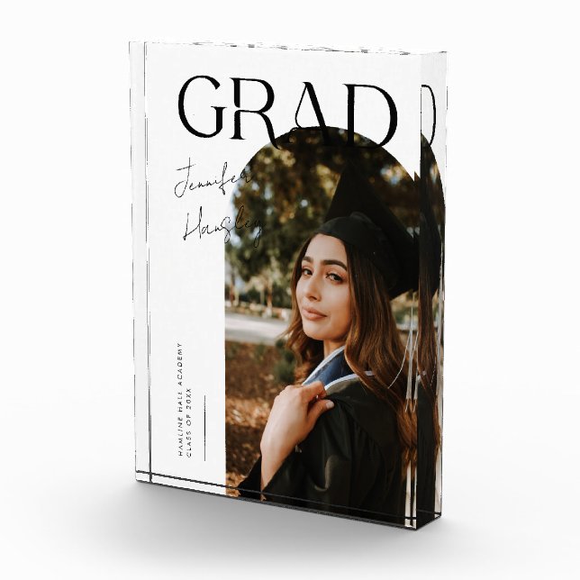 Elegant Graduation Name and School White Photo Block (Right)
