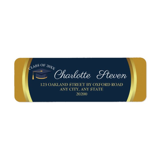 Elegant Graduation Navy and Gold Return Address  Label (Front)