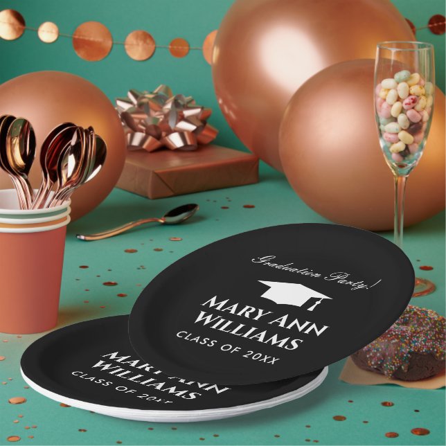 Elegant graduation party custom black paper plates (Multi)