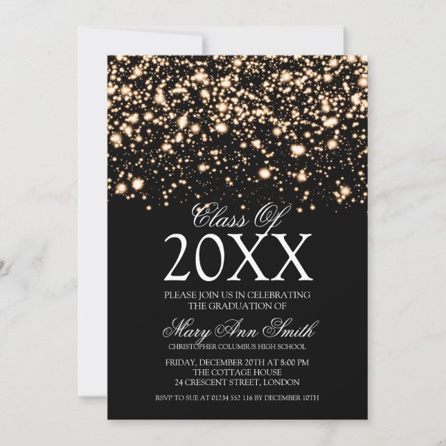 Elegant Graduation Party Gold Midnight Glam Invitation (Front)
