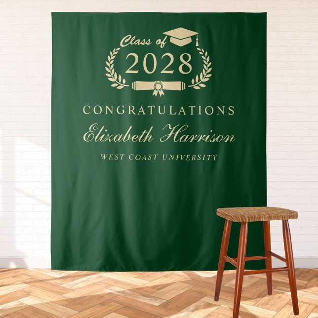 Elegant Graduation Party Green Gold Welcome Tapestry (Creator Uploaded)