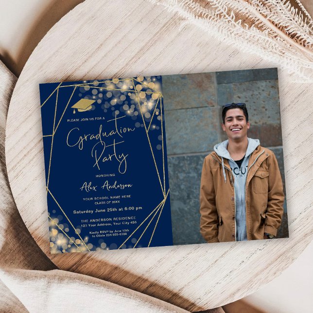 Elegant Graduation Party Navy Blue Invitation (Creator Uploaded)