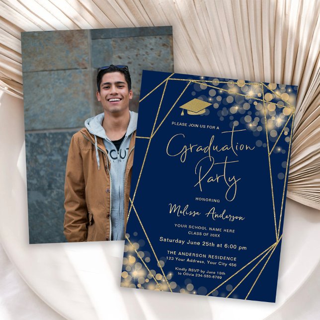 Elegant Graduation Party Navy Blue Photo Invitation (Creator Uploaded)