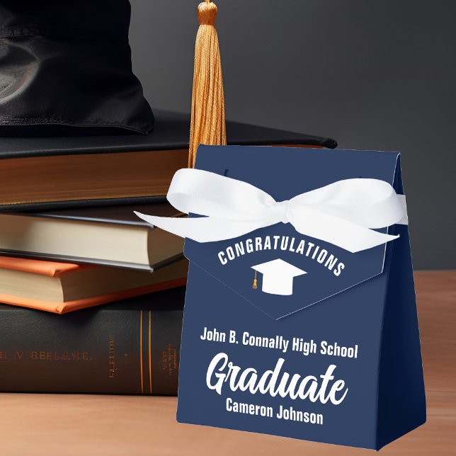Elegant Graduation Party Navy Blue White Custom Favour Box (Creator Uploaded)
