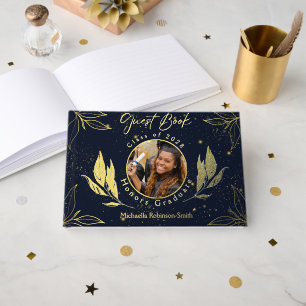 Elegant Graduation Party Navy Gold Guest Book