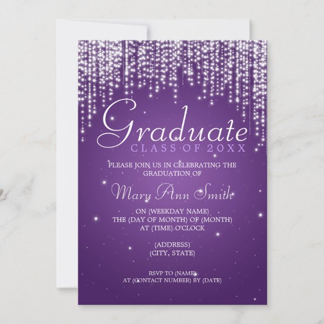 Elegant Graduation Party Night Dazzle Purple Invitation (Front)