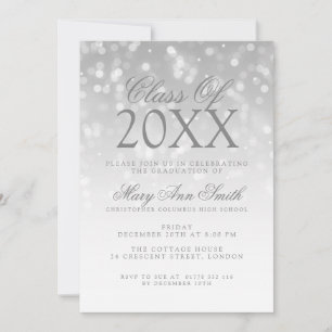 Elegant Graduation Party Silver Sparkle Lights Invitation