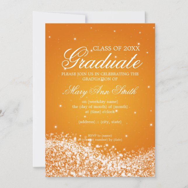 Elegant Graduation Party Sparkling Wave Orange Invitation (Front)