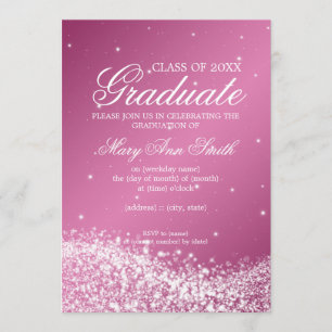 Elegant Graduation Party Sparkling Wave Pink Invitation