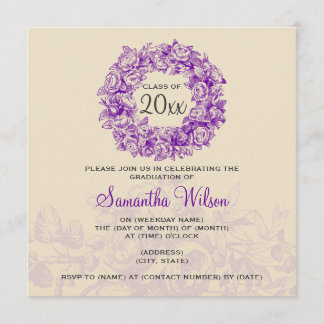 Elegant Graduation Party Vintage Roses Purple Tan Invitation