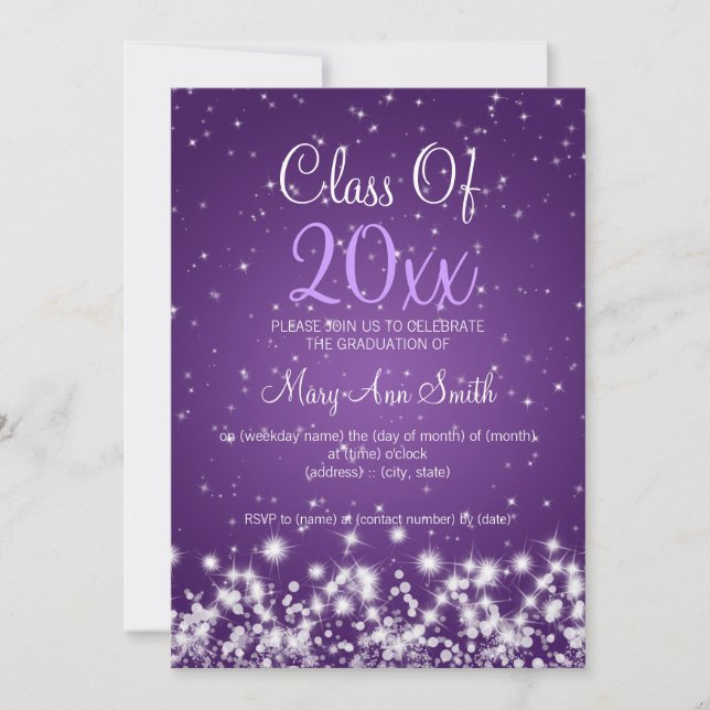 Elegant Graduation Party Winter Sparkle Purple Invitation (Front)